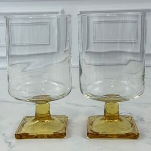 VTG PAIR (2) Federal Glass Nordic Topaz Wine Juice Glasses 5 1/4" Tall